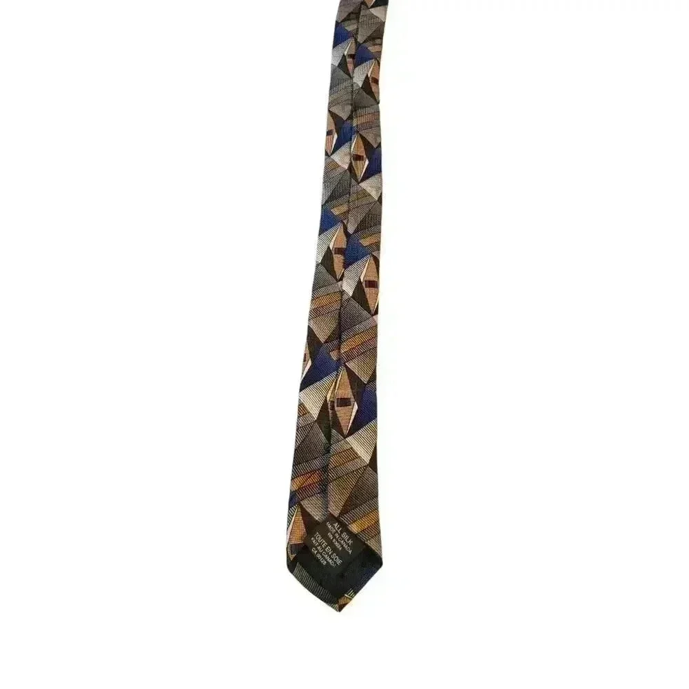 Platinum Designs Tan Blue‎ Geometric 100% Silk Classic Men's Tie Business Church